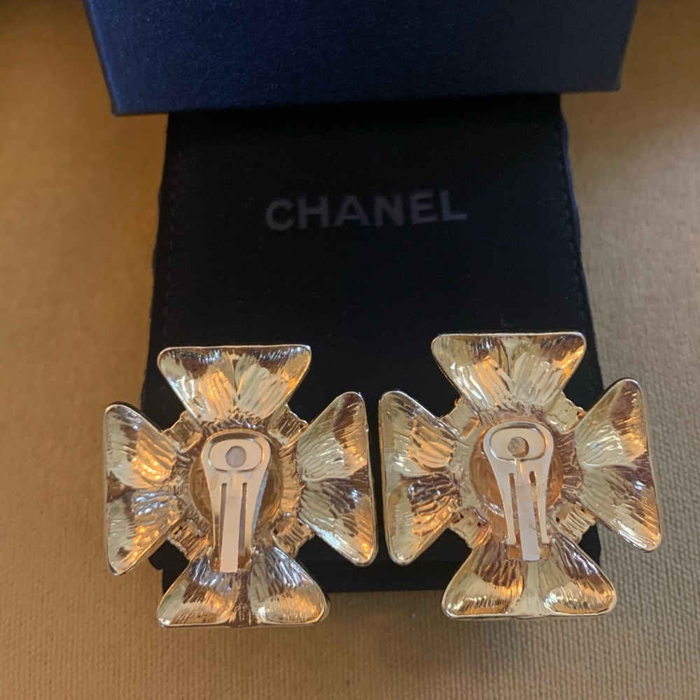 Vintage Chanel Gold & Crystal Post Earrings - Picture 3 of 7